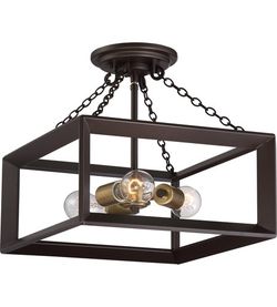 Quoizel BKH1714WT Brook Hall 3 Light 14 inch Western Bronze Semi-Flush Mount Ceiling Light