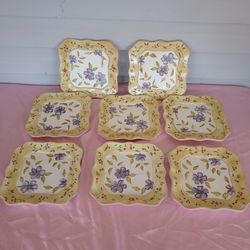 Set of 8 CAPRIWARE HAND PAINTED STONEWARE 8.5" x 8.5" SALAD/ DESSERT PLATES  