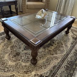 Elegant Wood & Glass 3-Piece Living Room Table Set – $800