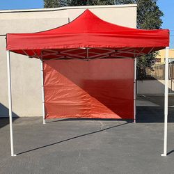 (Brand New) $120 Heavy Duty Canopy 10x10 FT with (1) Sidewall, Ez Popup Outdoor Party Tent (Blue, Red)