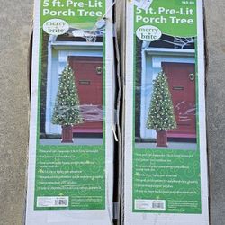 Two 5 Ft Pre-lit Porch Christmas Tree