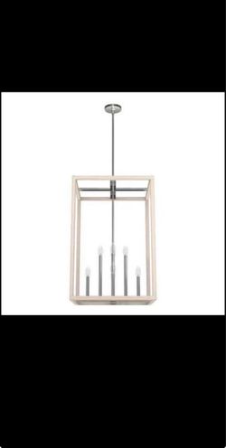 Hunter Squire Manor 4-Light Pendant Chrome Distressed White 19” Ceiling Light