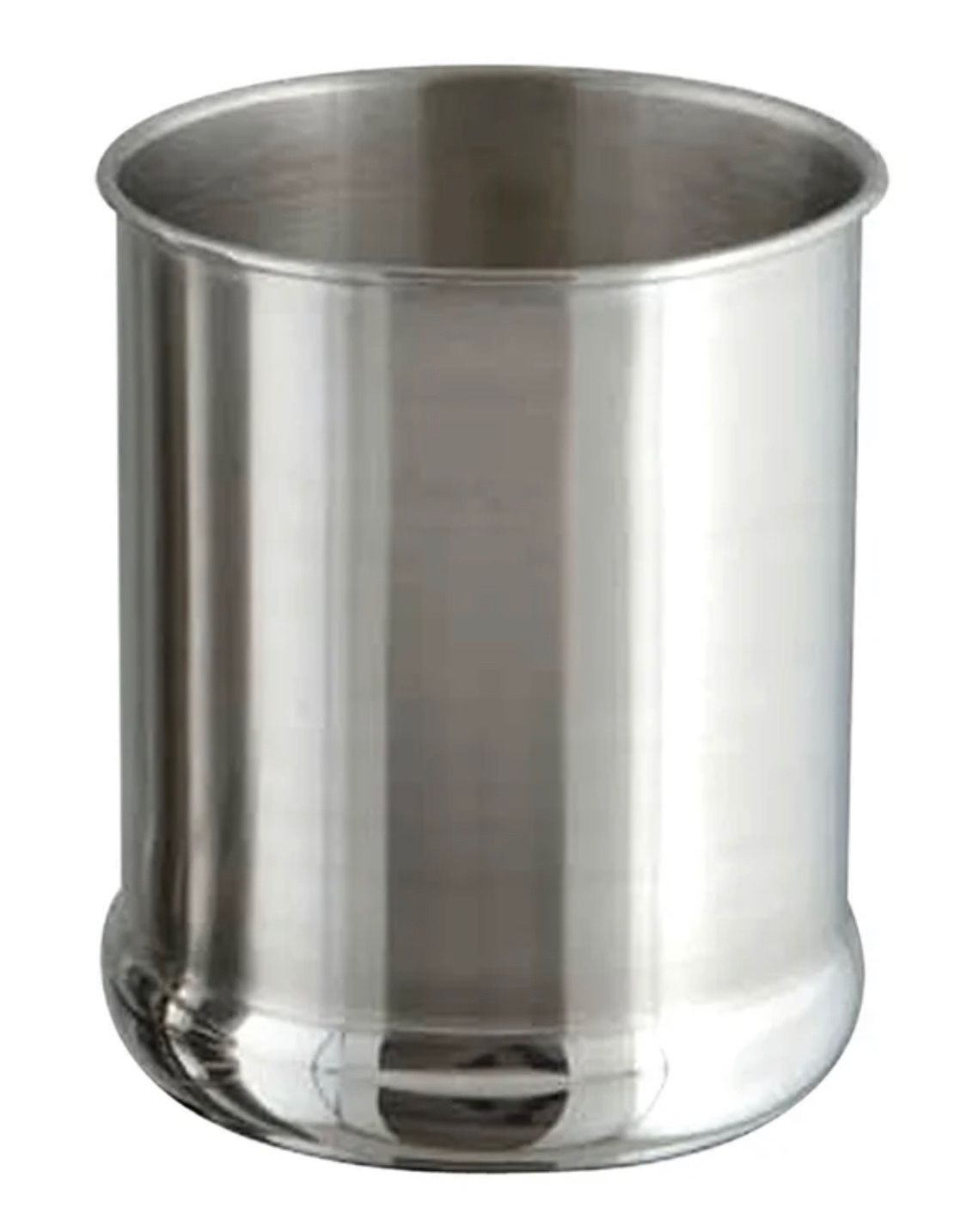 {ONE} Cylinder polished utensil crock - 2 Qts. Material: stainless steel. Overall: 6” H x 5” W x 5” D. MSRP: $23. Our price: $9 + Sales tax 