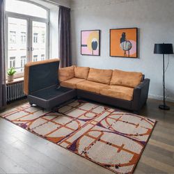 L Shaped Two Piece Sectional Couch With Pull Out Bed 