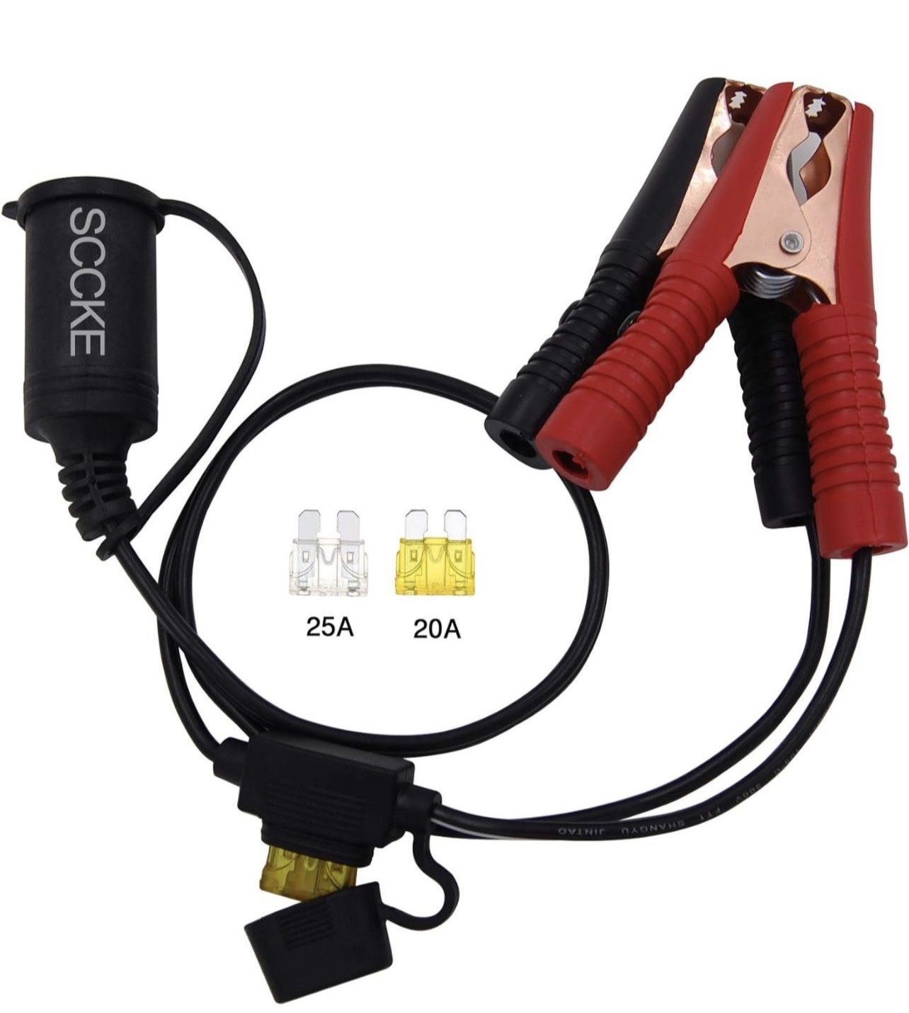 1.6FT/0.5m 14AWG 20A 12V 24V Female Car Cigarette Lighter Socket to Battery Alligator Crocodile Clips Connector, Car Battery Clamp-on Extension Charge