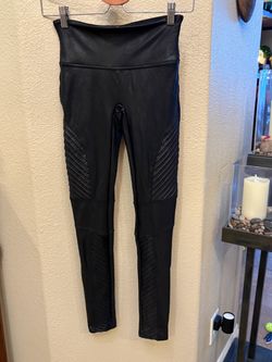 SPANX Women Black Faux Leather Moto Panel Leggings Size Small