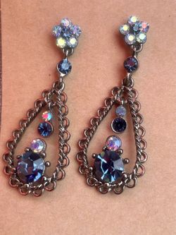 Dangle Earrings - Women’s Classy Rhinestone Teardrop Midnight blue earrings