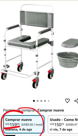 Littneo Bedside Commode With Wheels, Shower Wheelchair With 300 LBS Weight Capacity, Portable Toilet With Bucket For Elderly And Disabled