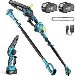 SEESII 2-in-1 Electric Pole Saws: Brushless Mini Chainsaw Cordless 6 Inch, 2 x 4000mAh Batteries, Pole Saw for Tree Trimming,Hand held Chain Saw with 