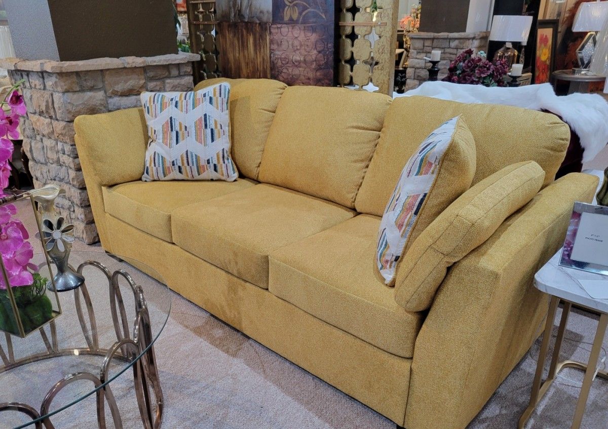 Yellow Fabric Sofa (New) Couch