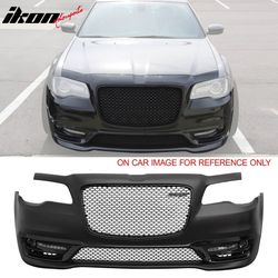 Fits 15-23 Chrysler 300 SRT Style Front Bumper Cover Fog Light Gloss Black Grille