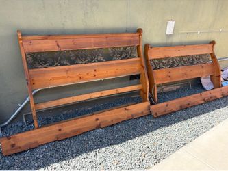 Used Oak Queen size headboard and frame