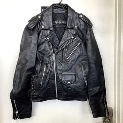 Trucker Leather Motorcycle Style Leather Jacket Size L 
