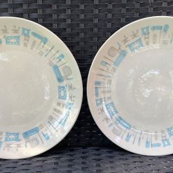 Vintage MCM Atomic Blue Heaven Royal China 10” Round Dinner Plate SET OF 2