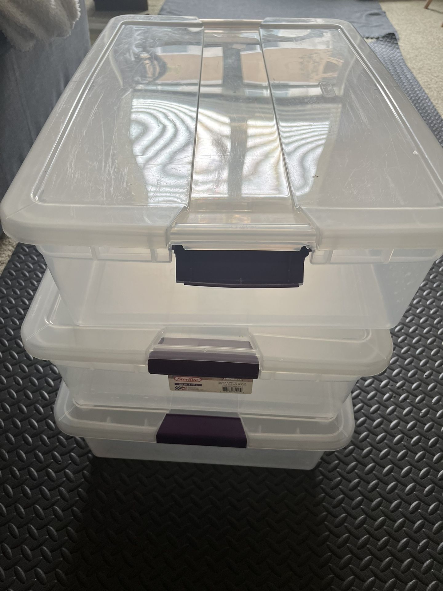 set of 3 Sterilite 32qt Clear View Storage Bin with Latch Purple 23 5/8" L x 16