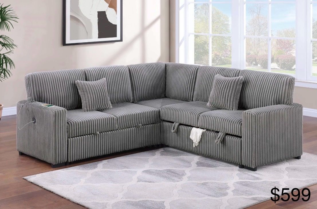 Corduroy Sectional Sleeper Pullout Bed With Storage 