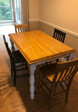 Counter Height Kitchen Table with Hidden Leaf with 4 Pottery Barn Chairs