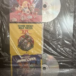 Framed Vintage LaserDisc Movie Trio – Alice in Wonderland, TMNT, & The Great Muppet Caper
