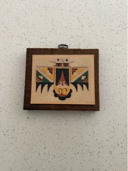 Vintage Rainbow Way Thunderbird Natural Sand Painting Plaque Albuquerque NM Art