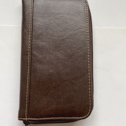 New! Gift! Nice  Wallet Purse Brown Zippered Lightweight Credit Cards Check Book Etc 