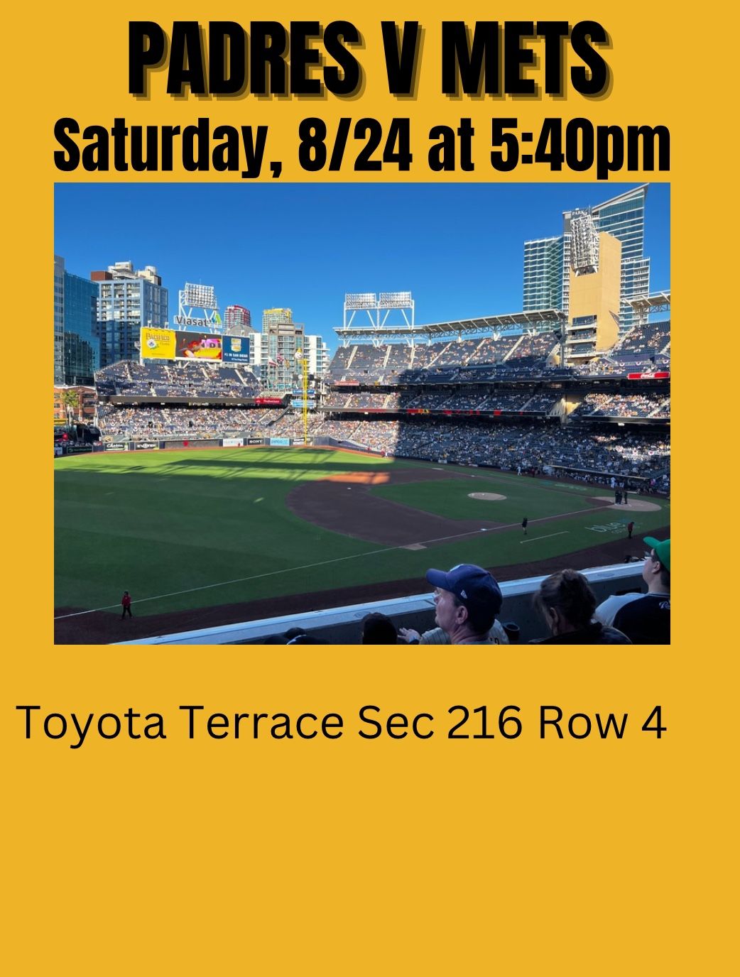 Padres Vs Mets 2 Tickets Saturday 8/24/24 $75ea