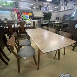 Alfredo Natural Walnut 5 Piece Dining Table Set Bench Options With İnterest Free Payment Options 