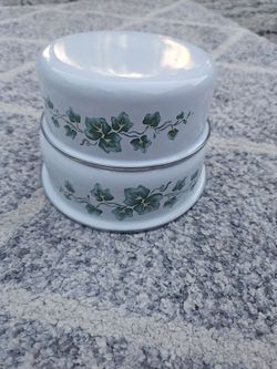 White Enamel Canister Set with Ivy Pattern