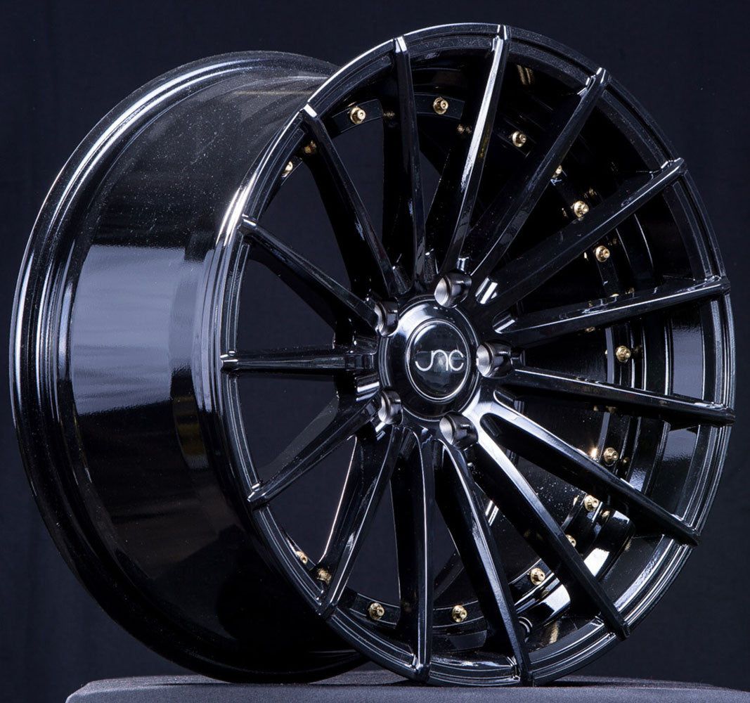 Golden Rim Symbol JNC042 Gloss Black Gold Rivets Wheels - 18