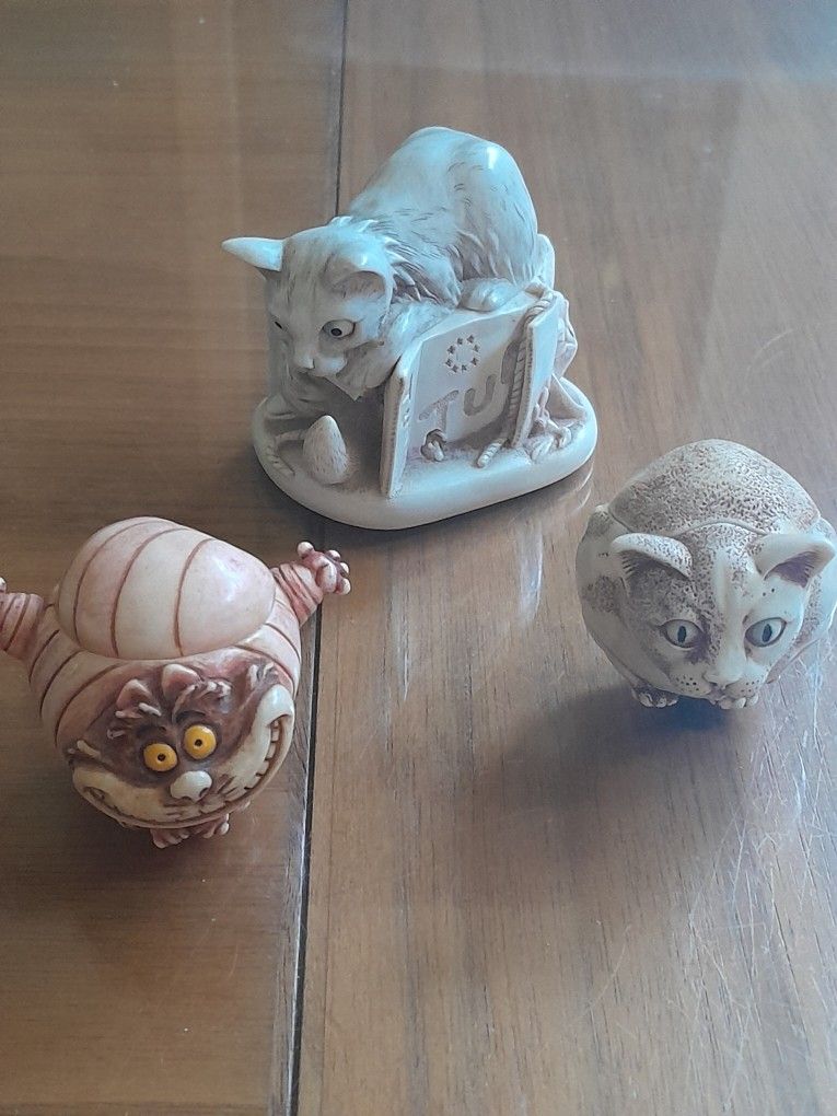 3 Harmony Kingdom Trinket Boxes, Cheshire Cat, Tony's Tabbies II and Roly Poly Cat