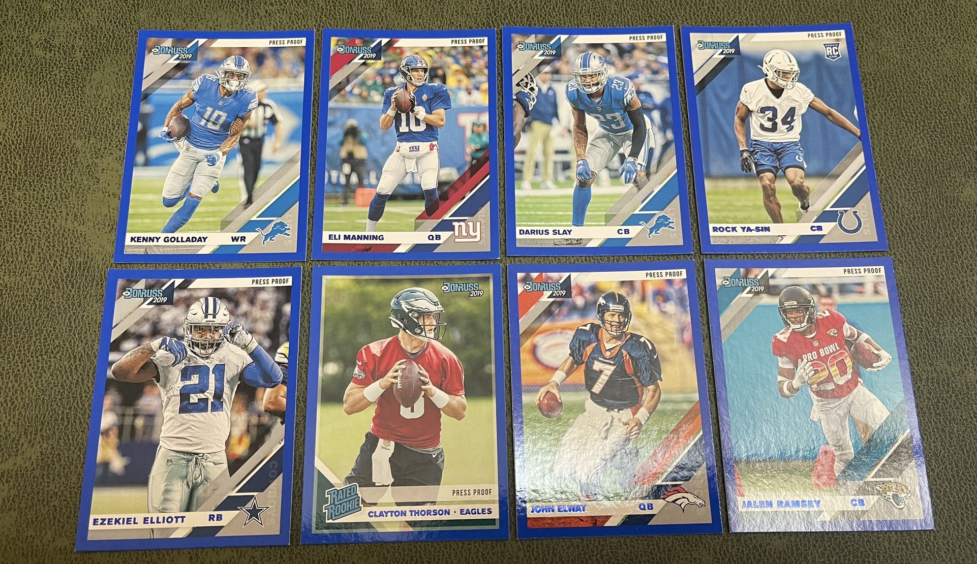 Lot of 8 2019 donruss press proof football blue