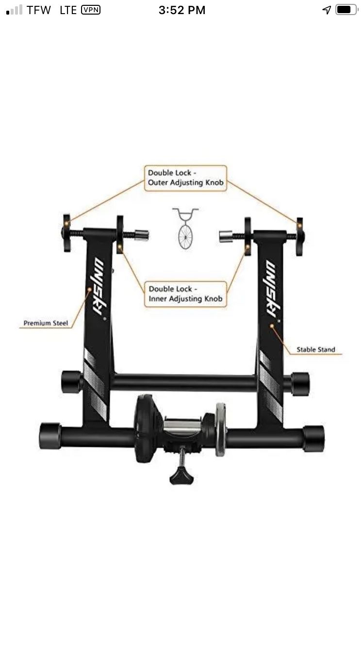Unisky Bike trainer stand indoor riding steel bicycle exercise stand with noise reduction wheel magnetic stationary stand fits for 26–28 inch, 700C W