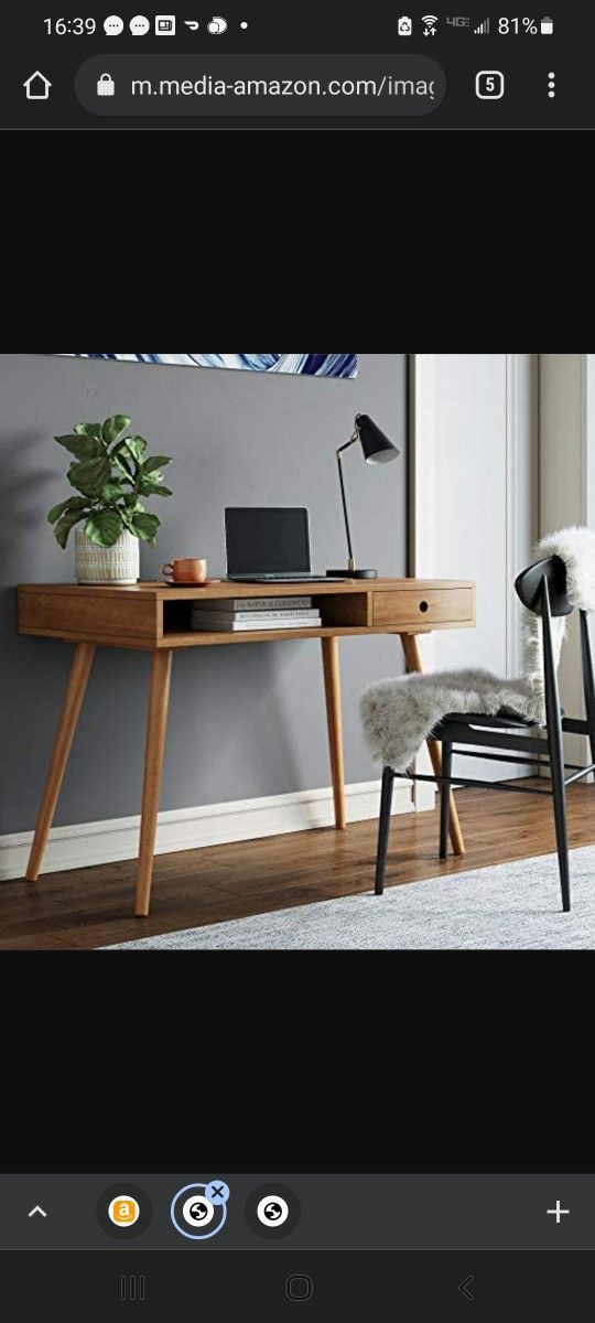 Nathan James Parker Modern Home Office Writing, Computer or Laptop Desk with Open Storage Cubby and Small Drawer, Walnut