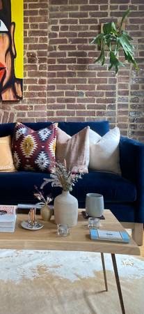 ABCHome Cobble Hill Couch/ Sofa, Cotton Velvet, Indigo Blue