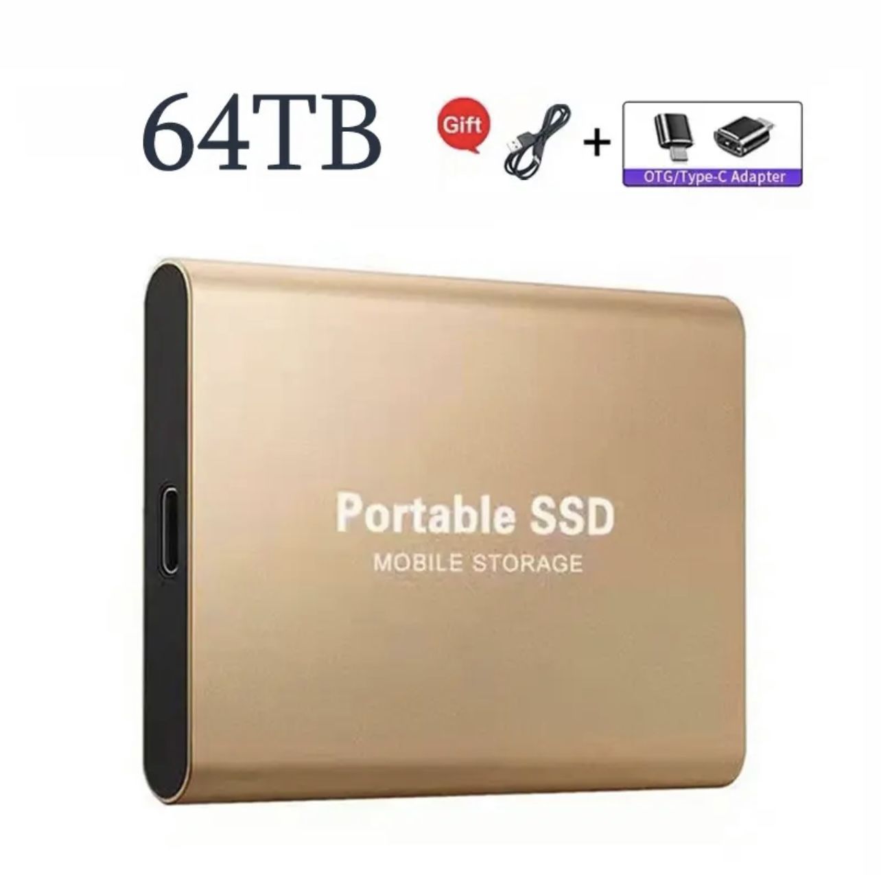 64TB Portable SSD High-speed Mobile Solid State Drive 64TB SSD Hard Drives Disk USB 3.1 External.