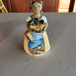 Lupita NAVarro Ceramic Statue Lady Mexican Folk Art Hand Painted Village Sea