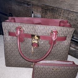 Michael Kors Purple And Brown Hamilton Purse with matching wallet -New with Tags