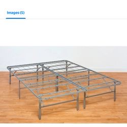 A metal-frame bed designed to support a mattress.