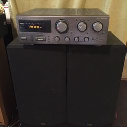 JVC Receiver + DCM Speakers Sound Home Theater.