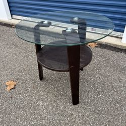 Wooden Bottom Table With Glass Top  26” wide  26” deep  23 1/4” tall 