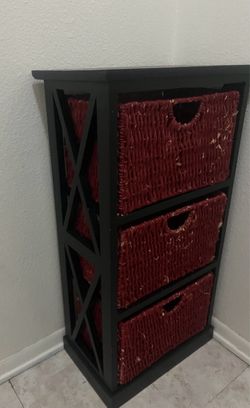 Tier X-Side End Storage Cabinet with 3 Wicker Baskets