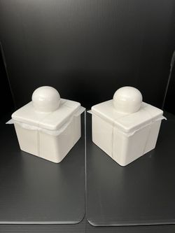 Two Square Small Canister Decorations Solid Cream