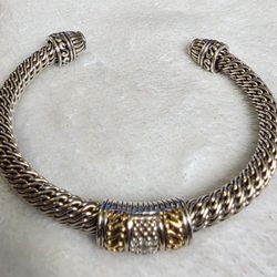 Effy D'Oro Sterling & 14k Diamond Cuff Bracelet With Diamonds