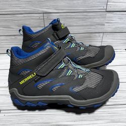 Merrell Big Kid’s Oakcreek Mid Waterproof Hiking Boots Size 7M Grey/Blue