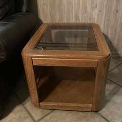Oak End Table/ Glass Top-$45