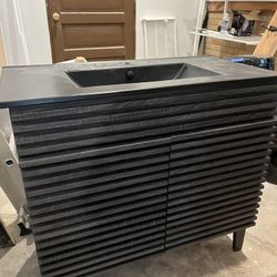 36” Black Wood Bath Vanity