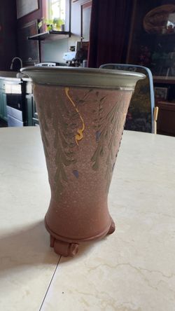 Jugendstil terracotta vase with pewter collar