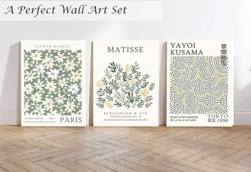 3 Pack Botanical Wall Art 12x16 Paris Tokyo Green Printed Decor Canvas NIB