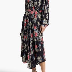 IRO Paris Aleyna Floral Wrap Effect Satin Dress $645 size38/6 US 