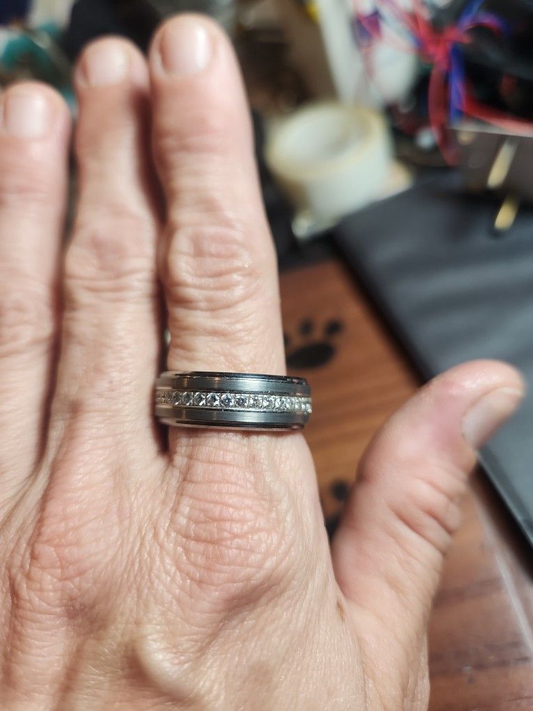Tungsten Carbide Mens Wedding Band CZ Brushed Center Pinky Men Ring Band Jewelry