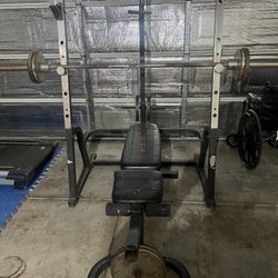 Olympic Weight Bench  And Rack With  Weight Plates